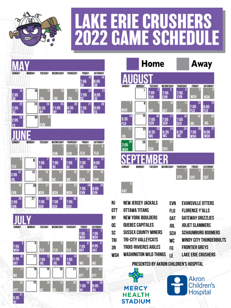 Printable Game Schedule Lake Erie Crushers