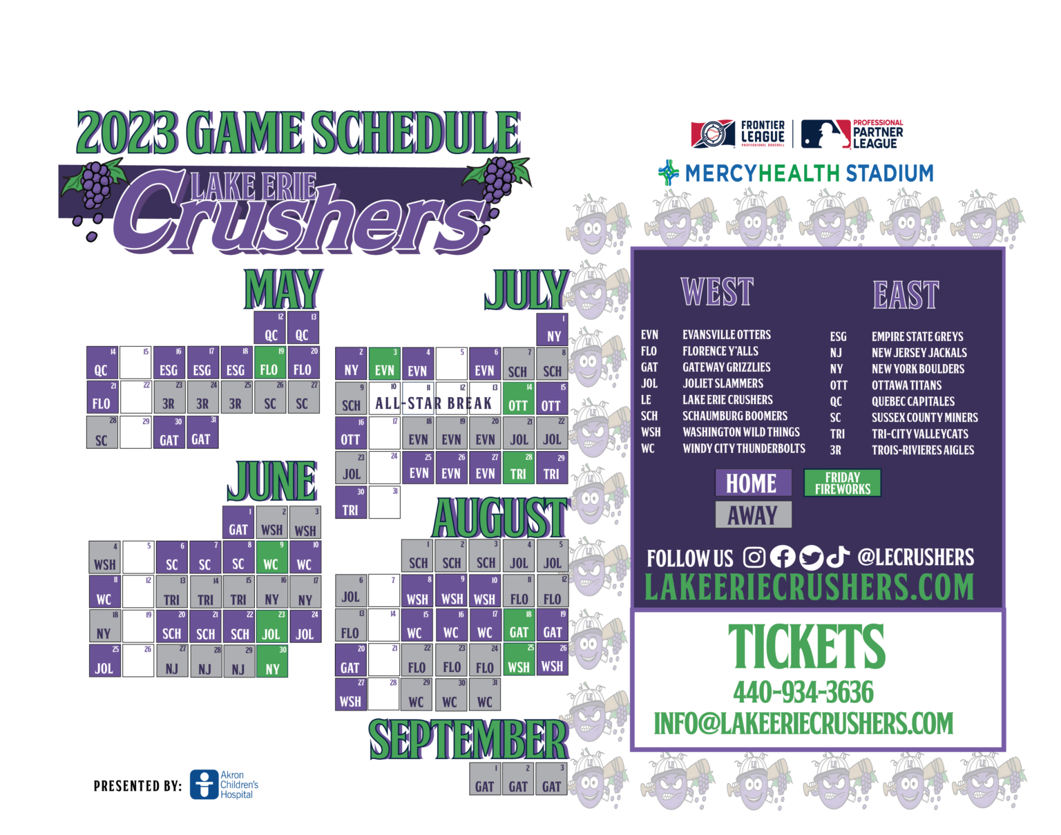 2023 Game Schedule! Lake Erie Crushers