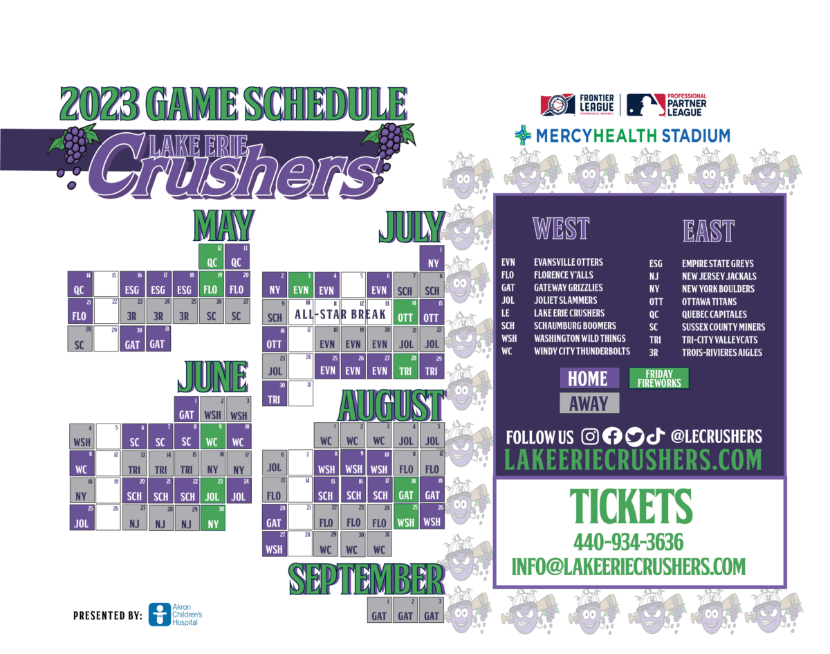 2023 Game Schedule Lake Erie Crushers