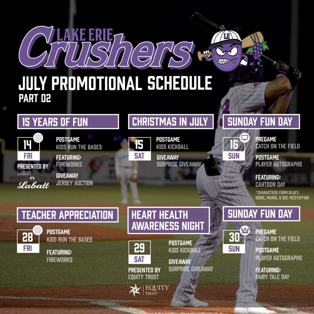 2023 Promotions Schedule Lake Erie Crushers